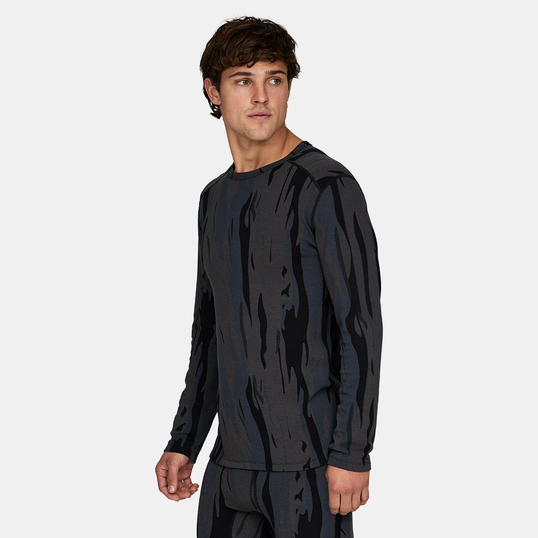 Mens Merino Heavyweight Grid Fleece Base Layer Crew