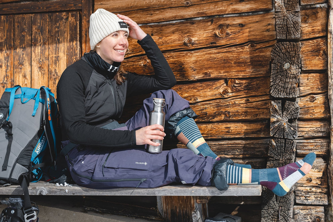 Skier wearing a merino balaclava on the mountain